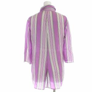 Y's YOHJI YAMAMOTO カジュアルシャツ シルク混 ストライプ 七分袖 2 S 紫 パープル