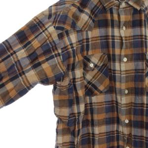 AMERICANA シャツ ブラウス チュニック チェック リネン混 長袖 F 茶 ブラウン 紺 ネイビー