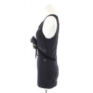 DOLCE&GABBANA タンクトップ カットソー ノースリーブ Vネック コサージュ レース ベロア 42 S 黒 ブラック