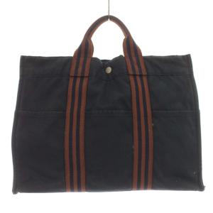 HERMES フールトゥ MM トートバッグ キャンバス ライン 鞄 紺 ネイビー