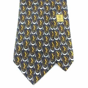 CHANEL ネクタイ レギュラータイ ココマーク 総柄 絹 シルク 紺 ネイビー 黄 イエロー 白 ホワイト
