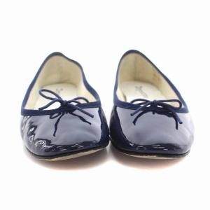 Repetto バレエシューズ フラット パンプス リボン エナメル 38.5 24cm 紺 ネイビー