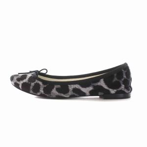 Repetto バレエシューズ フラット パンプス リボン レオパード ヒョウ柄 38.5 24cm 黒 ブラック グレー