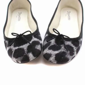 Repetto バレエシューズ フラット パンプス リボン レオパード ヒョウ柄 38.5 24cm 黒 ブラック グレー