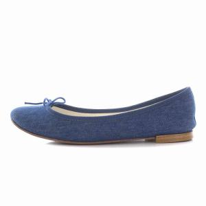 Repetto バレエシューズ フラット パンプス リボン 38.5 24cm 青 ブルー
