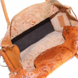 CARVING TRIBES カービングバッグ ハンドバッグ レザー ステッチ サイドリボン 茶 ブラウン