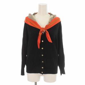 20AW 2WAY スカーフルーズニット カーディガン 金ボタン 長袖 36 S 黒 ブラック マルチカラー