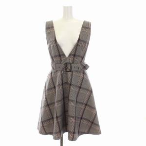 19AW ワンピース ジャンパースカート ひざ丈 グレンチェック 36 S パープルブラウン ベージュ