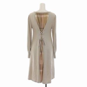 BLUE LABEL CRESTBRIDGE 22SS コットンアクリルMIXワンピース ひざ丈 バックリボン チェック 長袖 38 M ベージュ