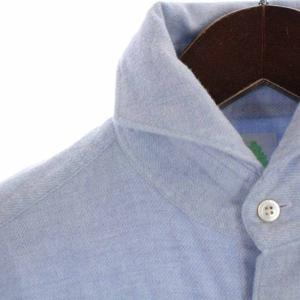 Finamore ホリゾンタルカラーシャツ カジュアルシャツ コットン 長袖 S 水色 ライトブルー