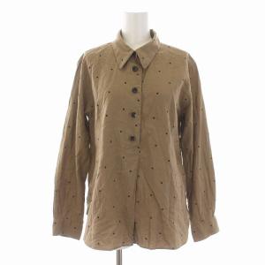 シャツ ブラウス ドット 長袖 コットン 2 M 茶 ブラウン