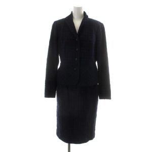 スーツ セットアップ 上下 ジャケット タイトスカート ひざ丈 チェック柄 麻混 リネン混 13 L 紺 ネイビー