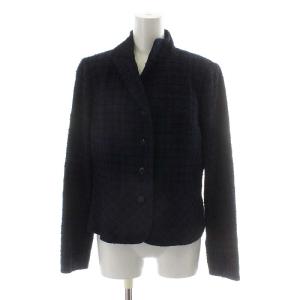 Leilian スーツ セットアップ 上下 ジャケット タイトスカート ひざ丈 チェック柄 麻混 リネン混 13 L 紺 ネイビー