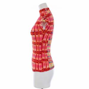 ISSEY MIYAKE プリーツカットソー ハイネック チェック M レッド