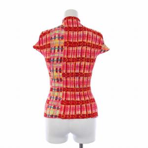 ISSEY MIYAKE プリーツカットソー ハイネック チェック M レッド
