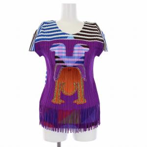 逆立ち 立体 フリンジ カットソー 半袖 ボーダー プリーツ 3 マルチカラー