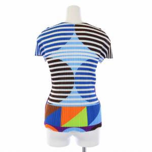 PLEATS PLEASE ISSEY MIYAKE 逆立ち 立体 フリンジ カットソー 半袖 ボーダー プリーツ 3 マルチカラー