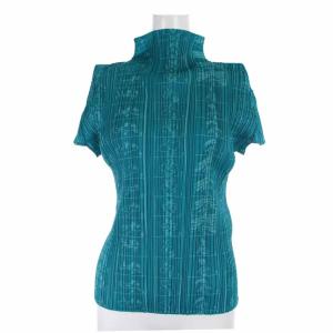 イッセイミヤケ カットソー ハイネック プリーツ アニメ柄 半袖 3 ブルー