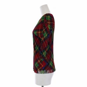 PLEATS PLEASE ISSEY MIYAKE イッセイミヤケ プリーツ カットソー 半袖 チェック フリンジ 4 XL 赤 レッド マルチカラー
