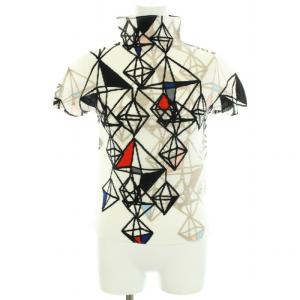 MI13FK135 カットソー ワッフルプリーツ 総柄 白 黒