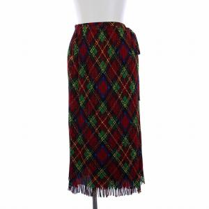 イッセイミヤケ プリーツラップスカート チェック 3 レッド