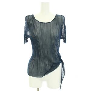 イッセイミヤケ カットソー ニット プリーツ 変形 アシンメトリー サイドリボン シアー シースルー ストレッチ 半袖 3