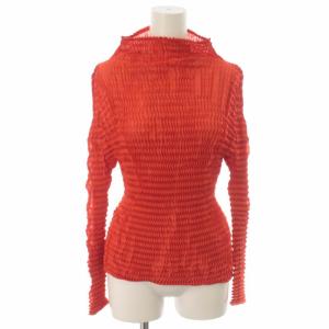 プリーツカットソー ハイネック M レッド