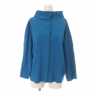 カーディガン ニット プリーツ加工 ハイネック オーバーサイズ 七分袖 青 ブルー