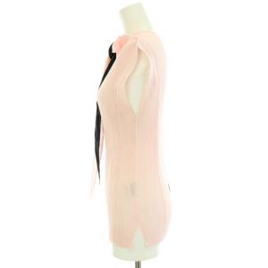 ISSEY MIYAKE FETE ブラウス スカーフネック プリーツ ノースリーブ バイカラー  2 ベビーピンク 黒