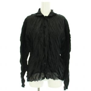 イッセイミヤケ チュールドッキングブラウス シャツ シワ加工 プリーツ 長袖 3 ブラック