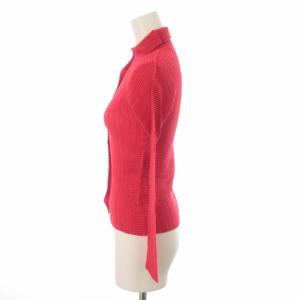 ISSEY MIYAKE カーディガン シャツ ブラウス ハイネック プリーツ加工 長袖 2 M ピンク