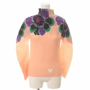 プリーツブラウス ハイネック 花柄 ピンク