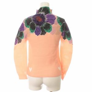 me ISSEY MIYAKE プリーツブラウス ハイネック 花柄 ピンク