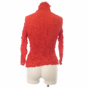 ISSEY MIYAKE カットソー ブラウス シャツ ハイネック プルオーバー ドット シワ加工プリーツ ラメ 長袖 2 M 赤 レッド シルバー