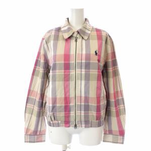ジャケット ブルゾン ステンカラー ジップアップ チェック ロゴ刺繍 S マルチカラー