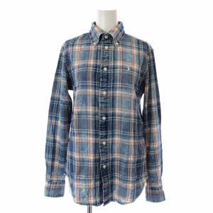 ボタンダウンシャツ 長袖 チェック ロゴ刺繍 XS マルチカラー