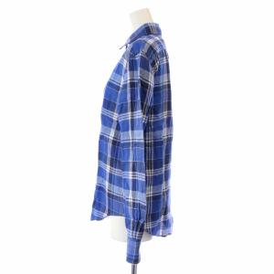 POLO RALPH LAUREN シャツ チェック 長袖 麻 リネン ロゴ刺繍 XXS 青 ブルー 白 ホワイト 紺 ネイビー