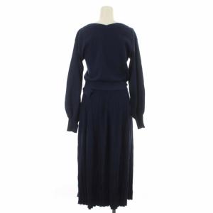 Noble 19AW ベルト付きプリーツニットワンピース ロング マキシ 長袖 F 紺 ネイビー 19040240900030