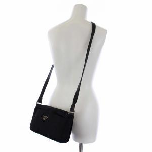 PRADA 三角プレート ショルダーバッグ ポシェット ナイロン レザー ブラック