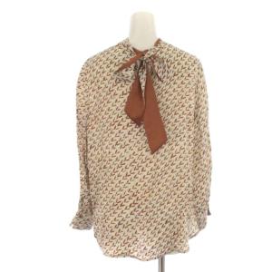 ANAYI 20SS ブラウス プルオーバー ハイネック 総柄 サテン バックリボン 長袖 38 M ベージュ