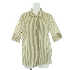 BLOD STRIPE COTTN SILK シャツ 半袖 ストライプ 2 M ベージュ 白 ホワイト
