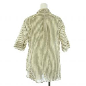 MARGARET HOWELL BLOD STRIPE COTTN SILK シャツ 半袖 ストライプ 2 M ベージュ 白 ホワイト