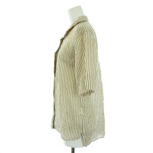 MARGARET HOWELL BLOD STRIPE COTTN SILK シャツ 半袖 ストライプ 2 M ベージュ 白 ホワイト