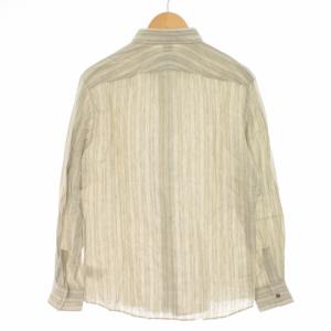 HERMES シャツ カジュアルシャツ ストライプ 麻 リネン 長袖 40 M ライトグリーン 白 ホワイト
