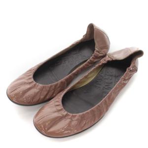 HERMES フラットシューズ バレエシューズ パンプス ラウンドトゥ エナメル イタリア製 靴 22.5cm 茶 ブラウン