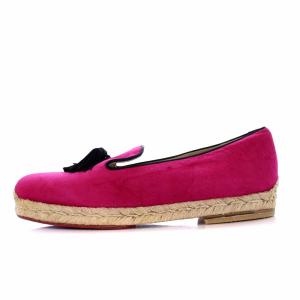 Christian Louboutin Pink Suede Cheetah Tassel Espadrilles エスパドリーユ パンプス フラットシューズ 24cm