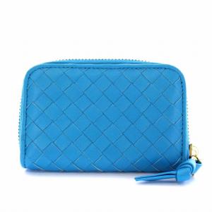 BOTTEGA VENETA イントレチャート コインケース 小銭入れ 財布 ラウンドファスナー レザー 青 ブルー 114075