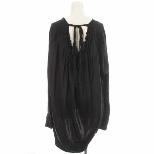 ANN DEMEULEMEESTER ブラウス カットソー ニット リボン ギャザー 素材切替 プルオーバー 長袖 黒 ブラック