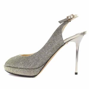 JIMMY CHOO ストラップパンプス オープントゥ ピンヒール ラメ 36.5 23.5cm ゴールド色