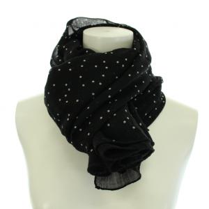 SAINT LAURENT PARIS ストール マフラー ドット柄 ウール 135×135cm 黒 ブラック 白 ホワイト 419959